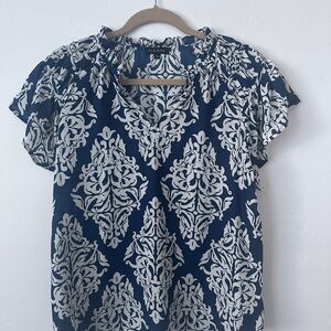 Blue and White Patterned Women's Top